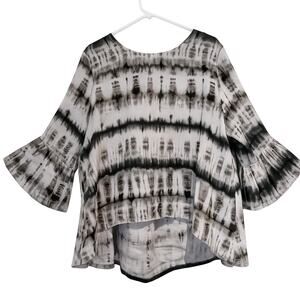 Bryn Walker L Linen Shibori Tie Dye Bell Sleeve Top Lagenlook Eclectic Aunt